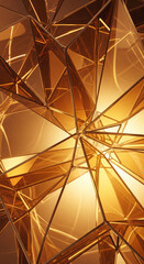 Fototapeta premium Close-up of geometric amber glass structure with sharp angles, creating an abstract and complex design, symbolizing modern design and innovation