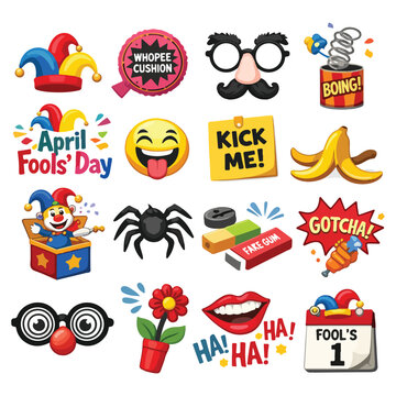 April Fools&rsquo; Day Collection of Decorative Icons &ndash; Vector Set