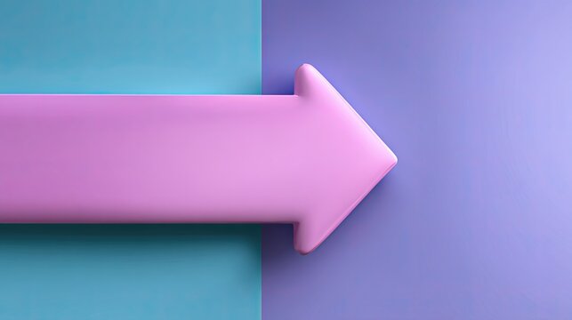 Colorful abstract background with a pink arrow pointing right on a split blue and purple surface, suitable for creative design and direction themes