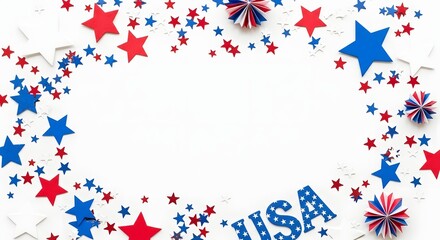 Obraz premium A patriotic background with red, white, and blue stars and USA text