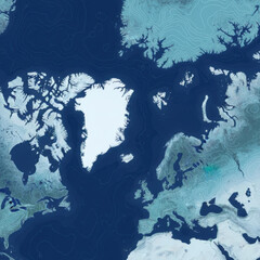 Topographic map of the Arctic region showing Greenland, Iceland, and parts of Europe and North America
