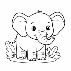 Fototapeta premium Cute Elephant Outline Coloring Page for Kids, Simple Safari Animal Line Art