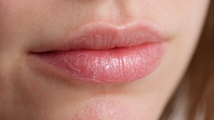 Close-up of dry, chapped lips showing visible skin cracks, highlighting issues related to hydration and skincare.