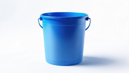 Bright Blue Plastic Bucket on White Background.