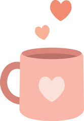 Pink cup with heart. Pink mug. Vector.