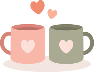 Two mug with hearts. Vector illustration.
