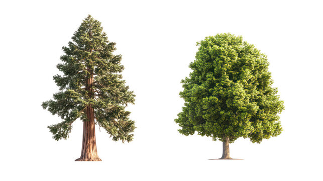 3d rendered pine and deciduous trees isolated on transparent background
