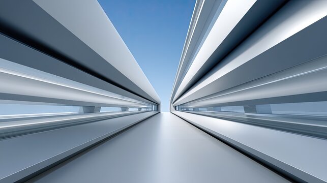 Modern Minimalist Architecture with Lines, Symmetry and Perspective on a Clear Blue Sky Background in an Urban Environment