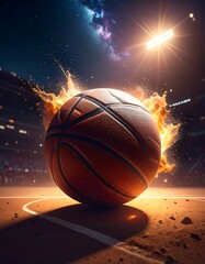 Basketball on Fire - Intense Focus and Cosmic Energy on the Court.