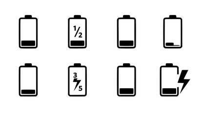 Battery icon set vector. battery charging symbol, battery charge level vector
