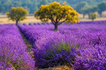 Obraz premium Summer landscape with blossoming lavender flowers field