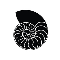 Obraz premium Vector illustration icon black and white nautilus shell spiral shape with detailed lines and curves