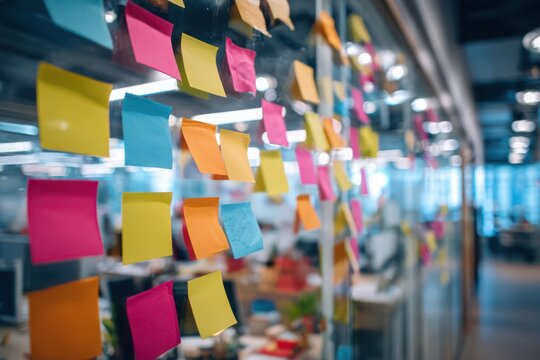 Design thinking workshop with vibrant blurred notes