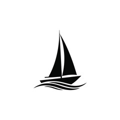 Fototapeta premium Vector illustration icon a black sailboat icon on sailing on water with two sails up