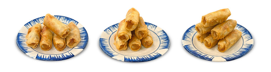 Vietnamese spring rolls with pork meat or crispy spring rolls filled with pork and shrimp. Vietnamese food Cha gio or Vietnamese egg rolls isolated. PNG transparency