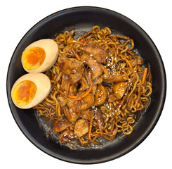 Jajangmyeon - Korean black bean noodles. Traditional Korean jajangmyeon noodles with rich black bean sauce