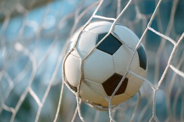 Naklejka premium Winning soccer goal with ball in net