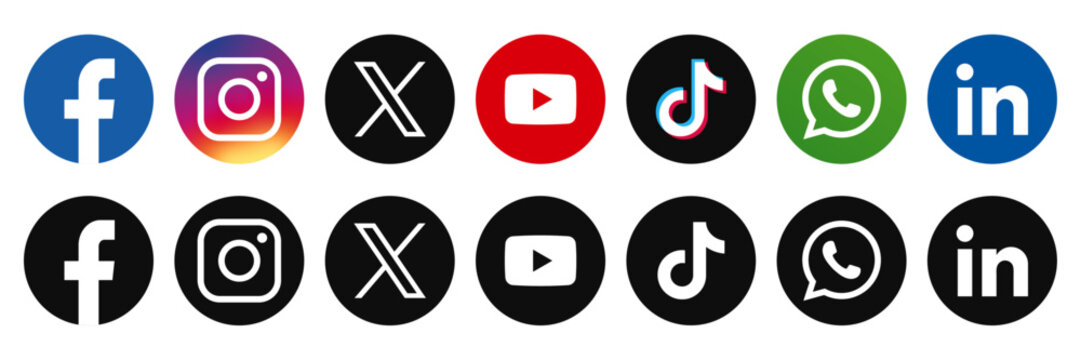 Social media logo icon set of Facebook, Instagram, TikTok, X , YouTube, LinkedIn and WhatsApp vector stock for editorial use