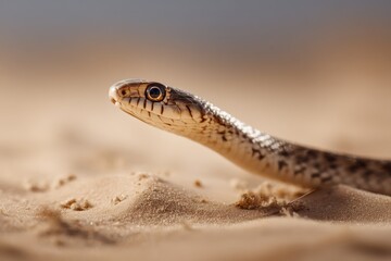 Fototapeta premium Desert sand snake slithering forward macro
