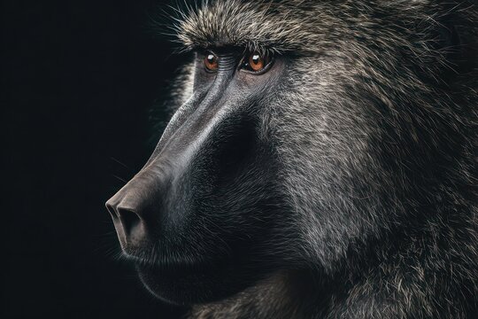 Primate baboon portrait on black background