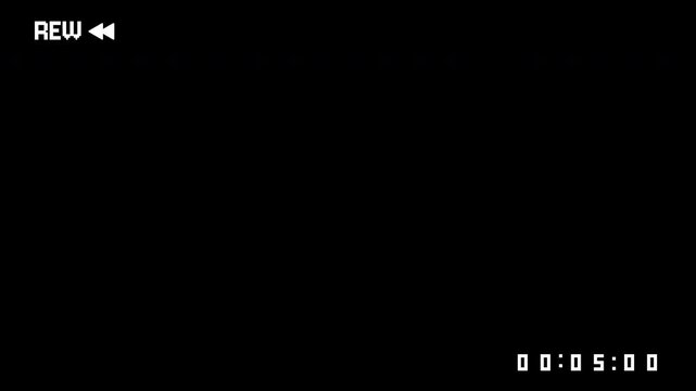 Rewind vhs with rewind indicator and timestamp suitable for film or video editing projects requiring a retro or vintage aesthetic. Perfect for multimedia productions.