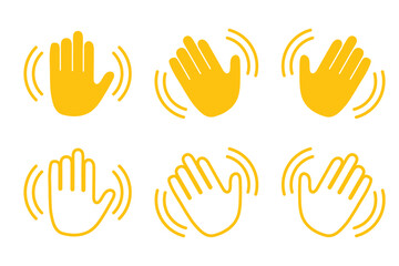 Fototapeta premium Set of Waving Hand Icons Representing Greeting Farewell Hello Hi in Solid and Outline Styles