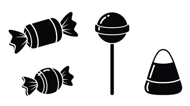 Black silhouettes of candies and a bag simple graphic design silhouette