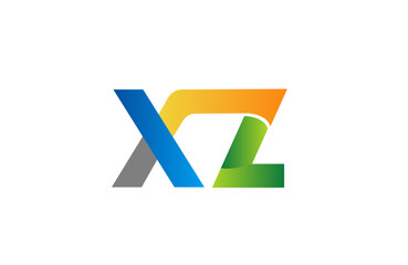 Minimalist abstract XZ X Z letter logo featuring green blue and orange gradient accents, clean vector style for tech corporate or creative branding on white background