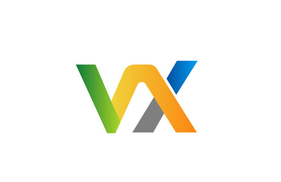Minimalist abstract VX V X letter logo featuring green blue and orange gradient accents, clean vector style for tech corporate or creative branding on white background