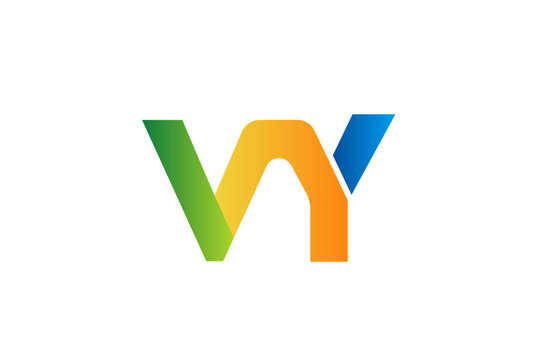 Minimalist abstract VY V Y letter logo featuring green blue and orange gradient accents, clean vector style for tech corporate or creative branding on white background