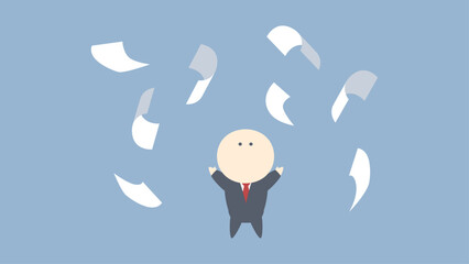 ビジネスイメージイラスト_書類を投げるビジネスマン