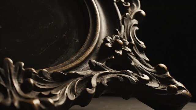 Ornate metallic frame corner with floral design, luxury decor, close-up view, elegant details, and sophisticated ambiance