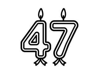 Fototapeta premium A minimalist line art illustration of two candles forming the number 47 on a white background