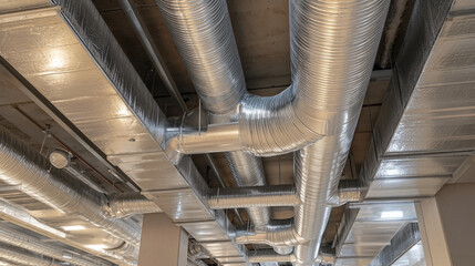 Naklejka premium A series of pipes are hanging from the ceiling