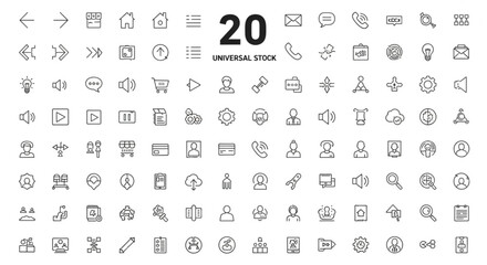 A collection of various universal stock icons on a for design use