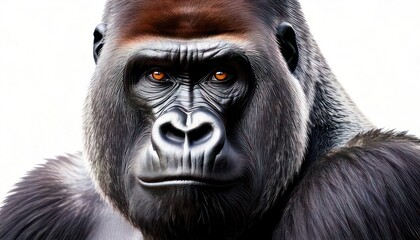 Fototapeta premium Close-up portrait of a majestic gorilla with intense gaze.