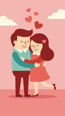 Obraz premium Cute Romantic Couple Hugging on Pink Background Valentines Day Illustration