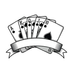 Royal Flush Playing Cards With Ribbon On White Background poker king