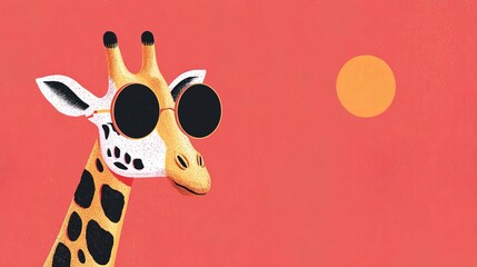 Giraffe wearing sunglasses under the sun in a warm and colorful setting