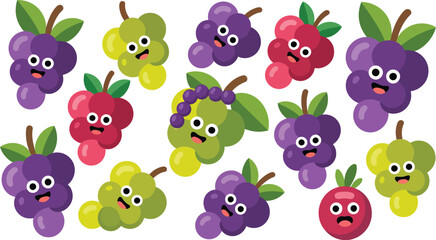 Obraz premium A colorful illustration of various cartoon fruits with expressive faces on a white background