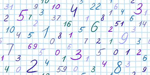 School numbers. Hand drawn seamless pattern. Math