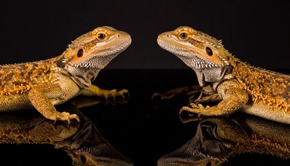 Fototapeta premium Two lizards facing each other closely.