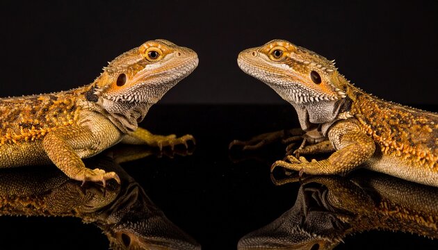 Two lizards facing each other closely.