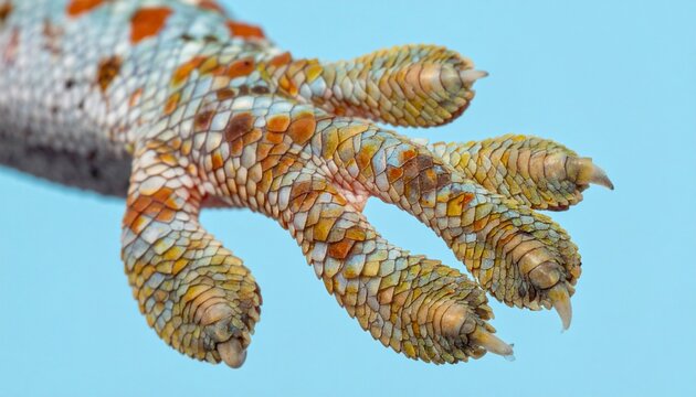 Colorful lizard foot close-up shot.