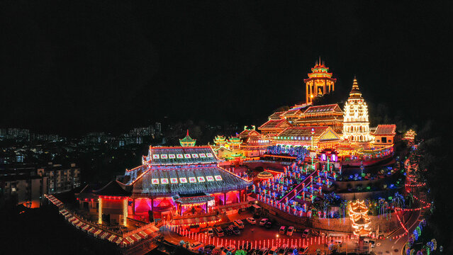 Aerial view of Kek Lok Si Display of Lights at Kek Lok Si Temple, George Town, Penang, Malaysia