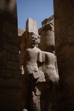 Statue of the Deity Amun Ra in the Great Hypostyle Hall, Karnak Temple Complex, Luxor, Egypt