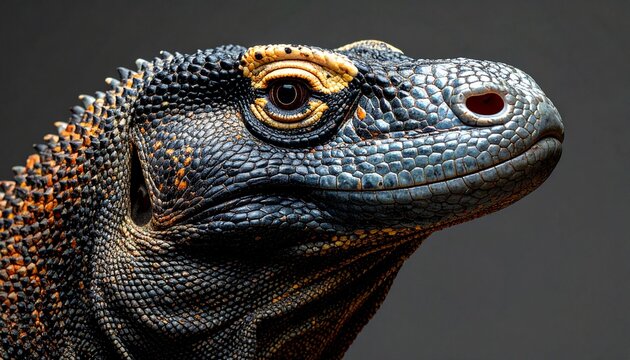Close-up of colorful lizard head.