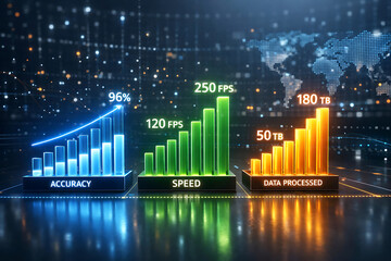 Data Visualization Showing Accuracy, Speed, and Data Processed Metrics