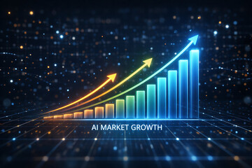AI Market Growth Chart with Colorful Arrows and Data Visualization