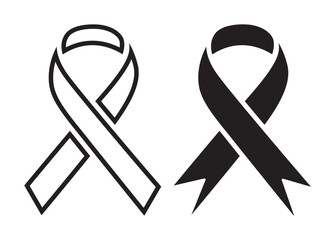 black awareness ribbon set, A vector illustration of a black awareness ribbon isolated on white, serving as a medical symbol for support against disease and health illness black and white